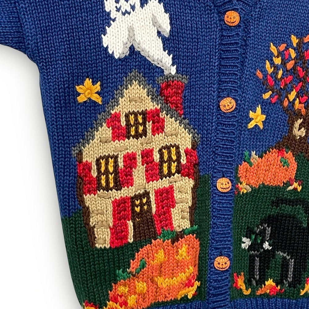 Vintage 90s Kids Hand Embroidered Chunky Halloween Cardigan Sweater Size 10/12 - Picture 6 of 15
